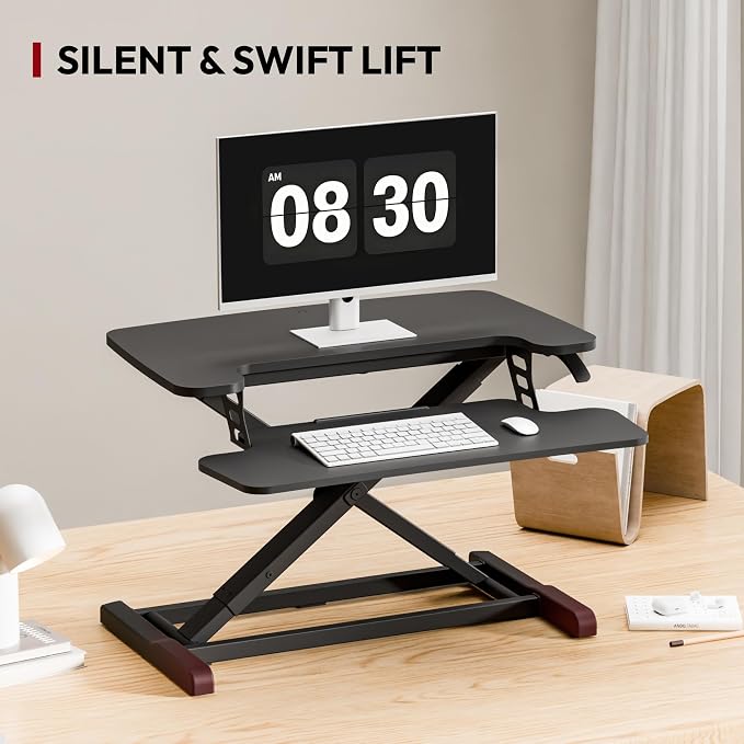 SANODESK Standing Desk Converter 28" Desk Riser for Home Office, Compact Sit Stand Desktop Workstation for Laptop & Monitor, Ergonomic Height Adjustable Riser, Black