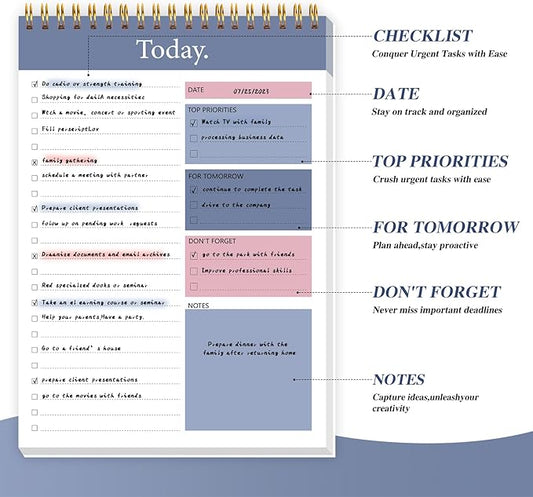 GOLDPEI To Do List Notepad - Daily Planner Notepad Undated 52 Sheets Tear Off, 6.5" x 9.8" Checklist Productivity Organizer with Hourly Schedule for Tasks