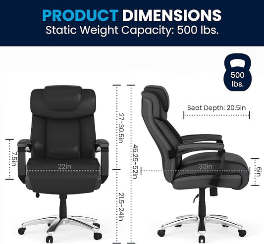 EMMA + OLIVER Hercules Series Big & Tall 500 lb. Rated Black LeatherSoft Executive Swivel Ergonomic Office Chair with Adjustable Headrest