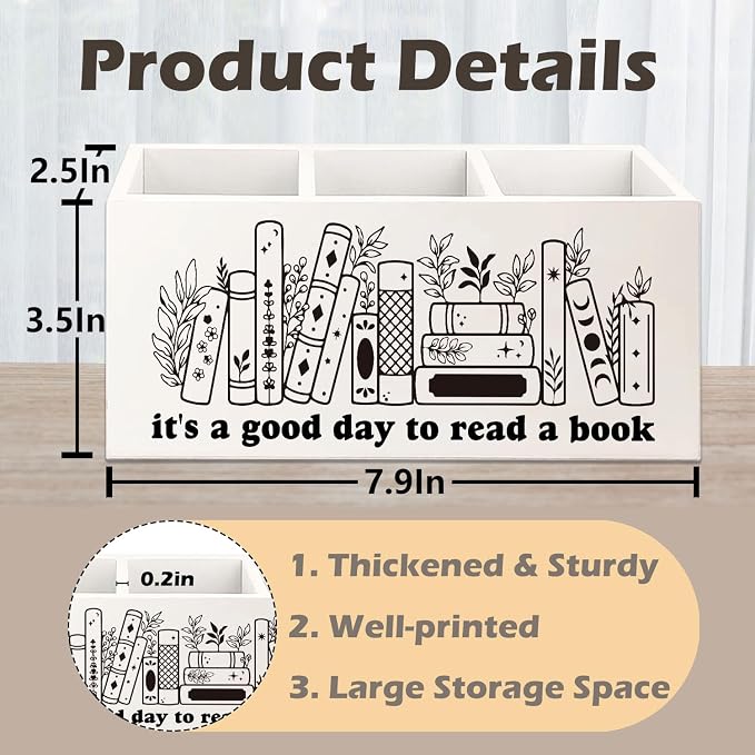 Bookmark Holder Decor Wooden Pen Pencil Holder for Desk, Book Club Gifts It's a Good Day to Read a Book Wood Makeup Brush Toothbrush Holder Organizer for Reading Corner Bedroom
