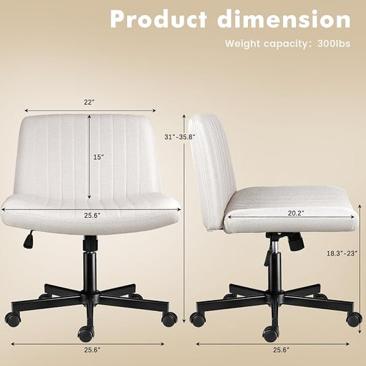 LEMBERI Criss Corss Chair with Wheels, Armless Wide Cross Legged Office Desk Chairs, Fabric Rocking Swivel Computer Task Vanity Makeup Chair for Home Office