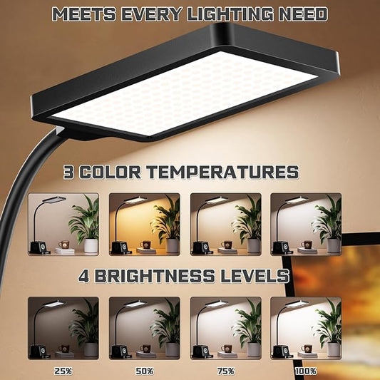 cozoo LED Desk Lamp for Home Office, Desk Light with 15W Wireless Charger Pen Holder, 12 Lighting Modes Desk Lamp for Bedroom, Small Table Lamp for College Dorm, Study, Craft, Nail, Black