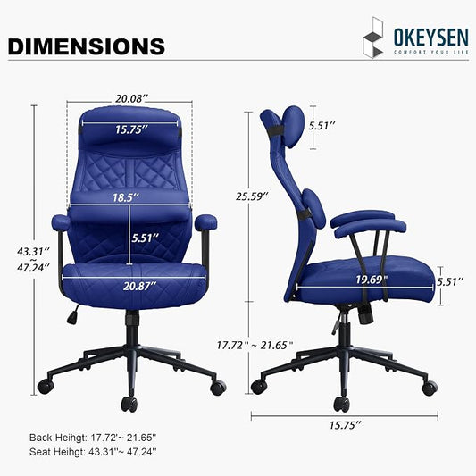 Okeysen Modern Leather Office Chair, High Back Conference Room Chairs Mid-Century Reclining Office Chairs with Removable Pillow, Padded Executive Office Chair for Home, Office.
