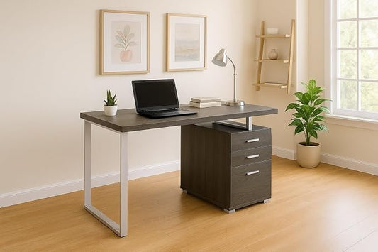 CARTESIAN Reversible 47 Inch 3 Drawer Office Computer Desk in Weathered Gray