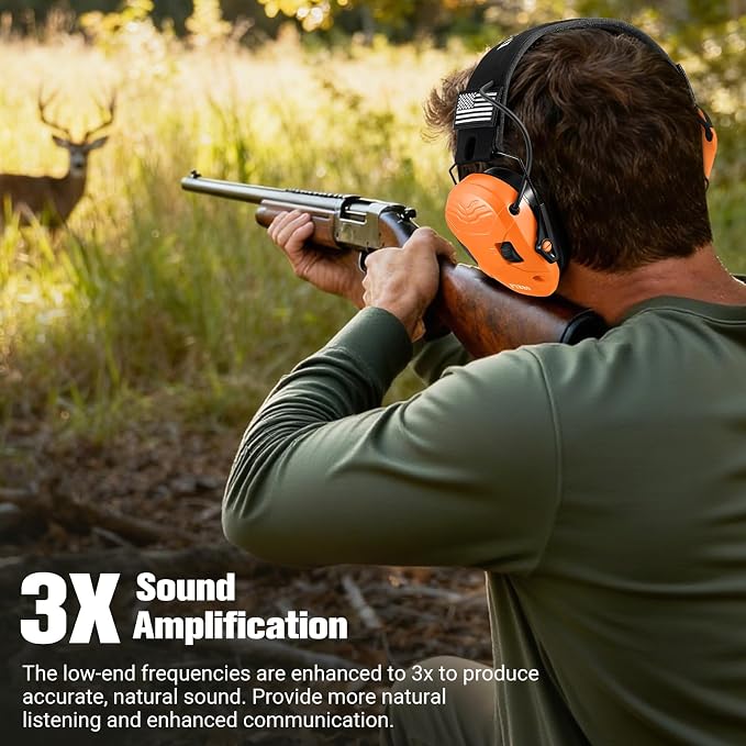 Electronic Shooting Ear Protection w/Gel Pads, 23dB NRR Active Noise Reduction & 3X Amplification Headset for Shooters