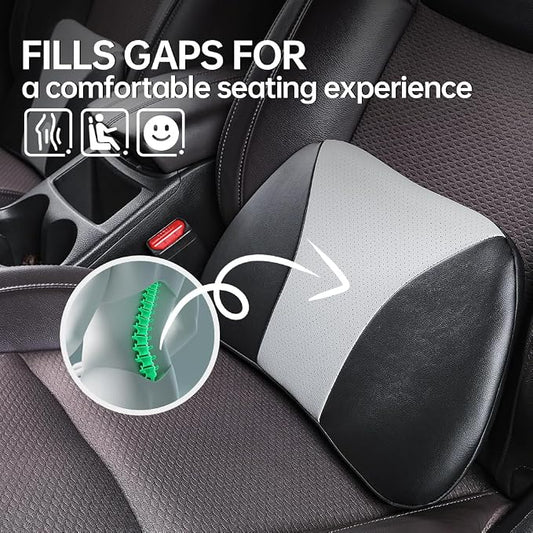 1p Memory Foam Lumbar Support Pillow for car Lower Back Pain Relief - Back Cushion for Driving, Chair Support for Car-Office Chair(Black&Grey)