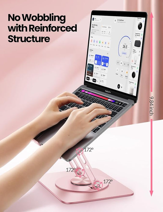 Vaydeer Adjustable Laptop Stand for Desk,Computer Stand Riser with 360° Free Rotation Base and Foldable Design Ergonomic Laptop Riser Fits for MacBook,Dell, HP and More 10-15.6” Laptops (Pink)