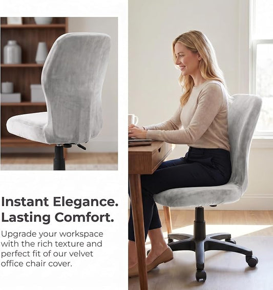 Deisy Dee Velvet Stretch Armless Office Chair Covers - Colorful Stretch Slipcover for Desk Chairs (Sliver)
