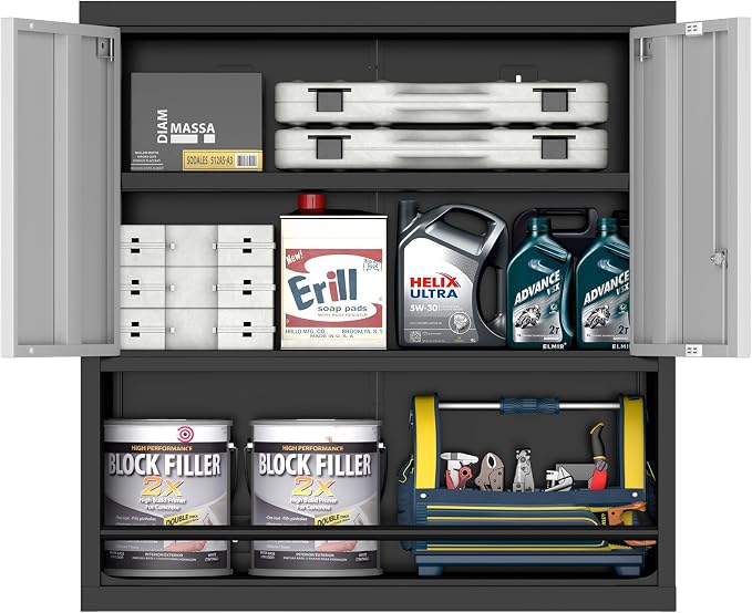 IRONFFICE Garage Cabinets,Metal Storage Cabinet with Locking Door,Lockable Wall Mount Cabinet for Storage,Hanging Cabinets for Garage,Kitchen,Office