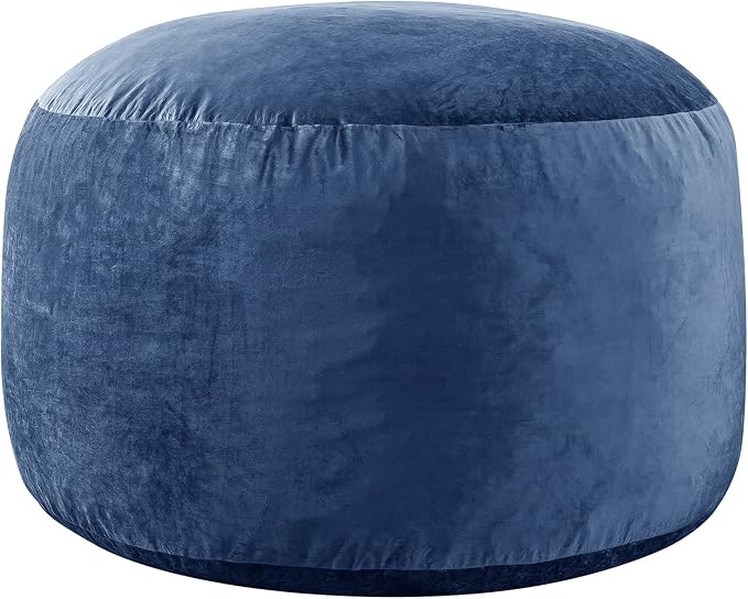 WhatsBedding 3 ft Bean Bag Chair,Large Bean Bag Chairs for Adults with Memory Foam Filling,Lazy Bean Bag Sofa for Living Room,Ultra Soft Velvet Fabric,Pull-Handle,Side-Pocket - 3 Foot,Navy
