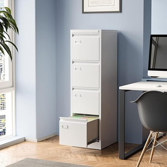 4 Drawer File Cabinet,Metal Filing Cabinets with Lock,18" Deep Vertical Filing Cabinets for Home Office,Steel Storage Cabinet fits Letter/Legal/A4 Size