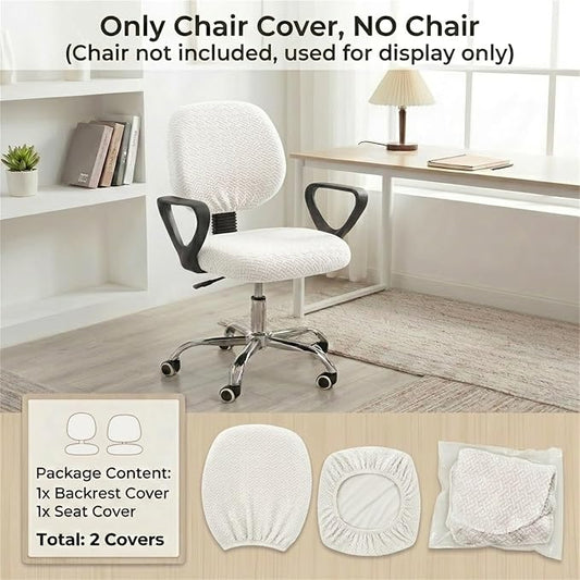 MIFXIN Computer Office Chair Cover Stretch Elastic Slipcover 2 Piece Jacquard Computer Chair Seat Covers Furniture Protector for Office Home, Only Covers No Chair (White)