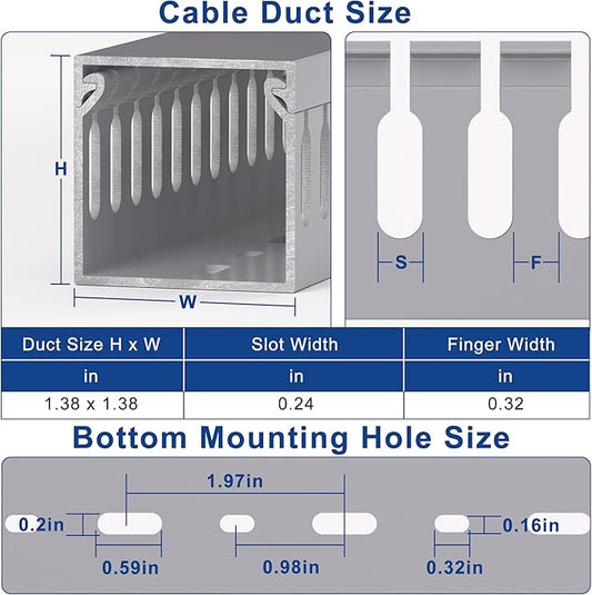 ZhiYo H1.4in W1.4in Professional Server Rack Cable Management Raceway, 132in (8 x L16.5in) Cable Raceway Kit, Electrically Safe PVC Open Slot Wire Raceway for Under Desk/Computer/Network Cords, Grey