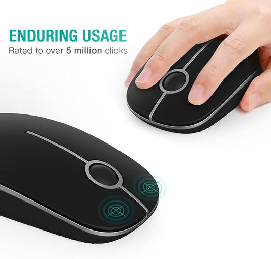 VssoPlor Wireless Mouse, 2.4G Slim Portable Computer Laptop Mouse with Nano Receiver Quiet Silent Optical Mice for Notebook, PC, Laptop, Computer-Black and Silver