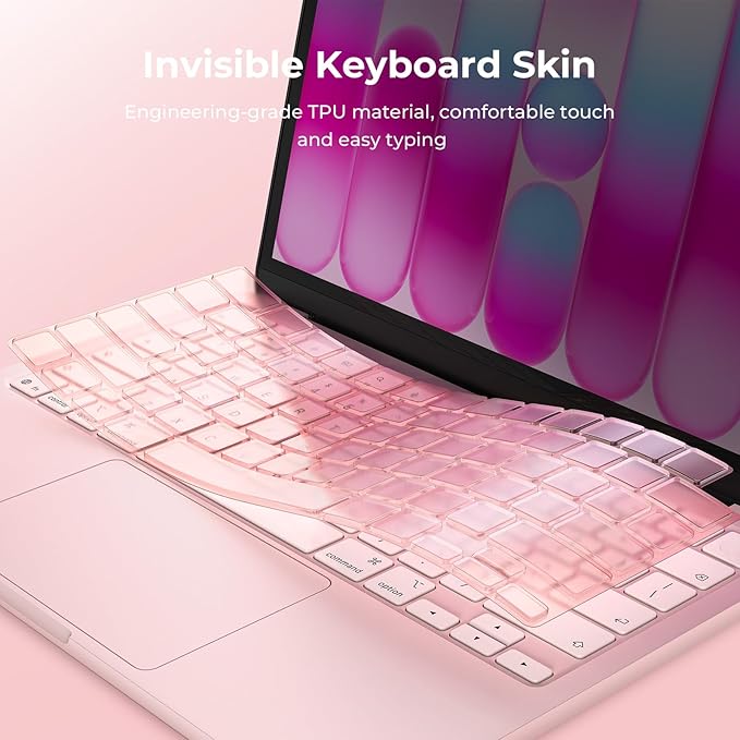 EooCoo Premium Keyboard Cover Skin Protector, Laptop Accessories Compatible with 2026 2025 2024 2023 2022 2021 M5-M1 Pro/Max MacBook Pro 14/16, M5-M2 MacBook Air 13/15, 2026 Mac Neo 13, Blush Clear
