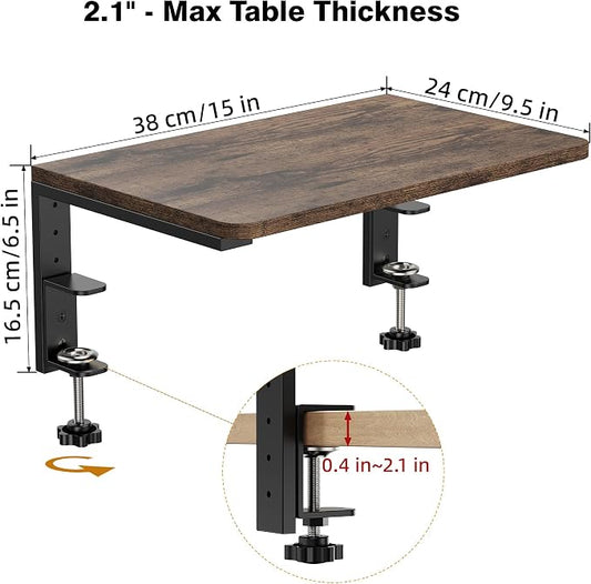 Desk Extender, 15-inch Clamp-On Desk Shelf, Height-Adjustable Desktop Shelf Organizer for Monitors Office and Gaming Accessories, Arm Support Table Extension, 44lbs Heavy Duty, Dark Brown