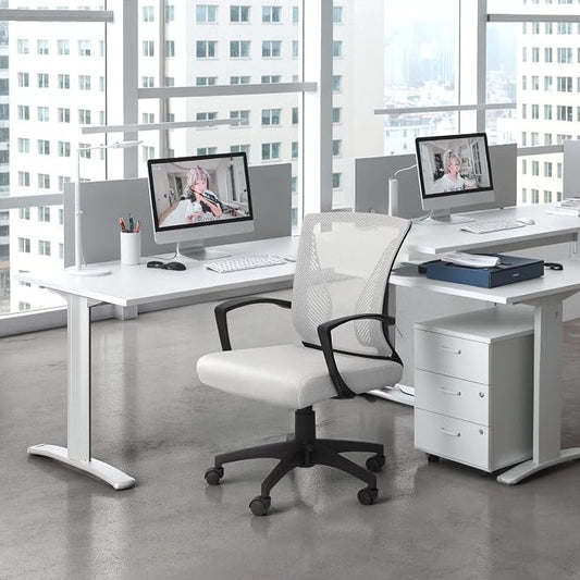 Furmax Office Chair Ergonomic Computer Desk Mesh Chair Mid Back Swivel Lumbar Support with Armrest (1, White)