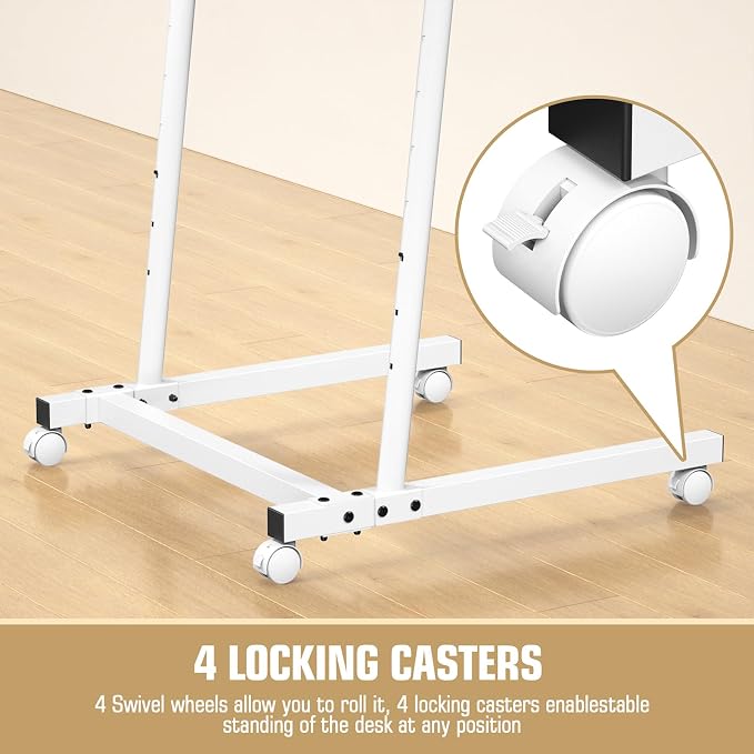 Eocnrhe Treadmill Desk, Mobile Small Standing Desk with Wheels for Walking Pad, Portable Table for Laptop, Rolling Table Adjustable Height, Bedside Table,White