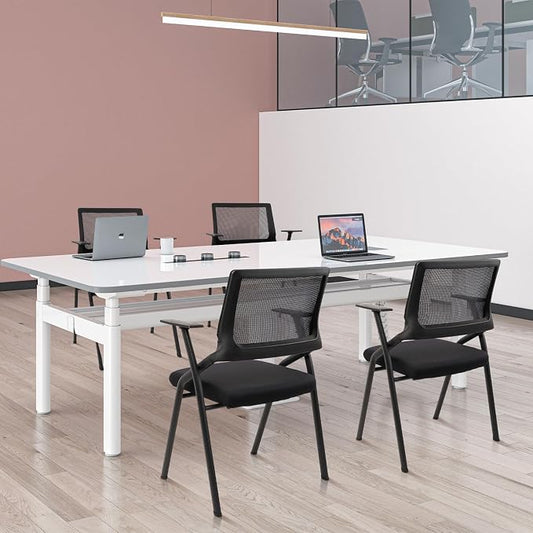CLATINA Stackable & Foldable Office Chairs with Ergonomic Lumbar Support and Thickened Seat Cushion, Folding Mesh Fabric Reception Guest Chair for School Church Conference Waiting Room Black (10pk)
