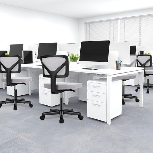 DUMOS Small Office Chairs with Wheels, Ergonomic Adjustable Home Desk Swivel Rolling Task Chair No Arms, Comfy Mesh Mid Back Computer Work Vanity Desk Chairs for Small Spaces, Dark Grey