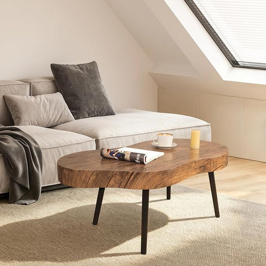 Small Living Room Coffee Tables Modern Classic Cloud-Shape Coffee Table Wooden Low Center Table for Bedroom Apartment Reception Room Easy Assembly Sturdy Light Brown