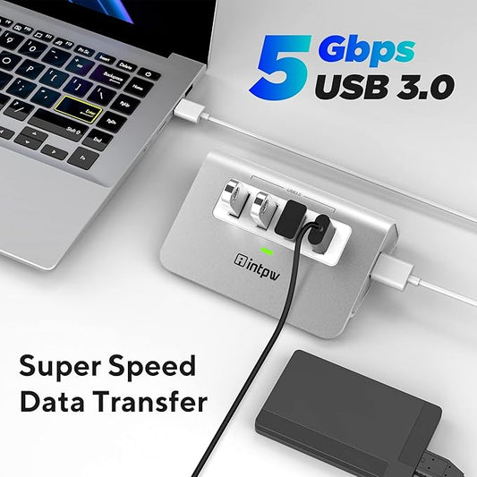 intpw USB 3.0 Hub,Aluminum 4 Port USB Data Hub 3.0 Port Extender Splitter Multiport Adapter with 3.3ft Cable ,USB HUB for PC/Laptop/Xbox/FlashDrive/Printer/Camera/Keyborad/Mouse