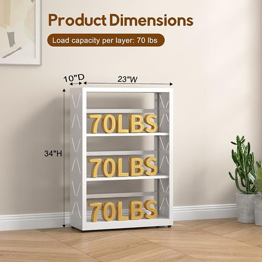 UNICOLY Bookshelves and Bookcases, 3 Tier Metal Bookshelf with Adjustable Shelves and Bookends, Open Shelf Bookcase, Display Shelves for Home Decor Bedroom, Living Room, Home Office, White