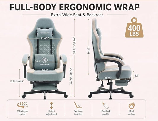 Office Desk Computer Gaming Chair for Adults, Ergonomic High Back Gamer Chair with Massage and Pocket Spring Cushion, Swivel Comfy Video Game Chairs with Footrest and Lumbar Support (Pro Blue)