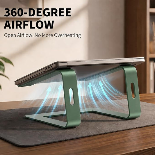 Orionstar Ergonomic Laptop Stand, Premium 5mm Aluminum Riser for 10-15.6 Inch Notebook Computer, Tool-Free Detachable Elevator Holder for Desk Office, Sturdy Riser for Eye-Level Neck Relief, Green