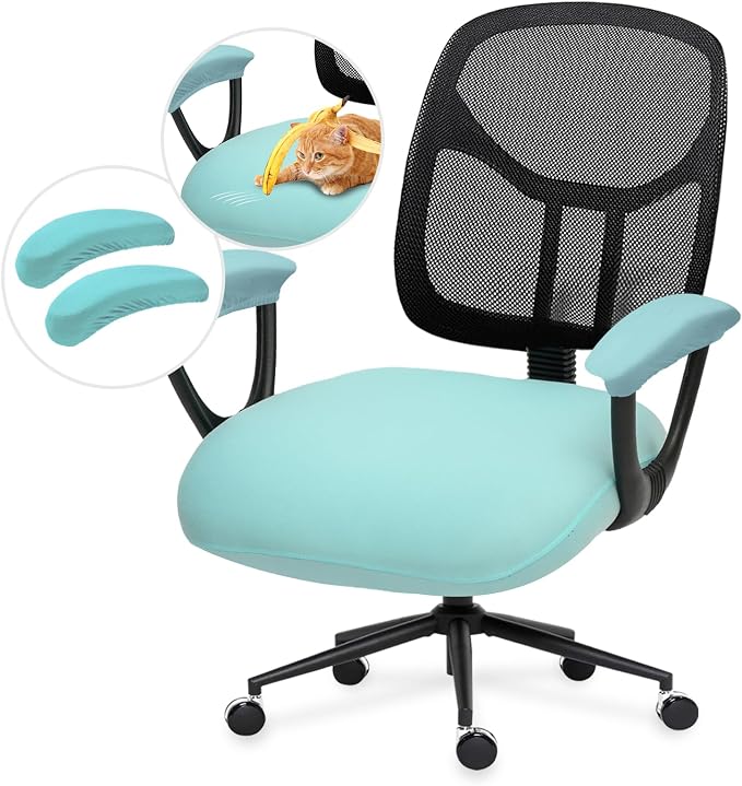 DIVA EN CAMINO DEC Spandex Computer Chair Slipcover with Armrest Covers - Stretchable Desk Office Chair Seat Cushion Covers - Removable Washable Cushion Protectors for Dogs, Cats, Pets
