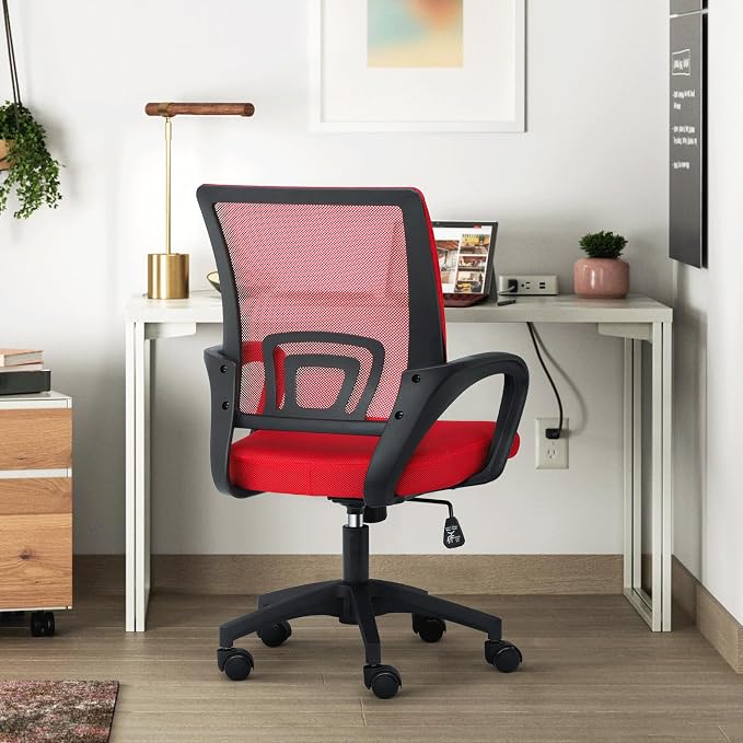 Athena Collection Computer Office Chair, Ergonomic Desk Chair with Rolling Wheels, Mesh Back Support and Height Adjustable, Small and Comfy for Home Office, Study, Red