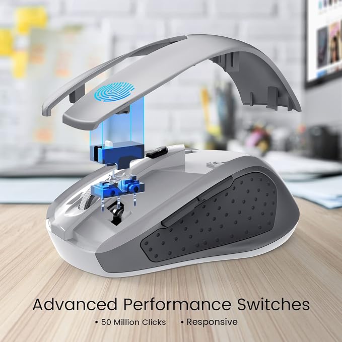 HOTWEEMS D-09 Wireless Mouse for Laptop - Ergonomic Plus Computer USB Cordless Mice, Ergo Grips, Lightspeed 5-Level 2400 DPI, 16 Months Battery Life, Portable for PC Mac Chromebook, 6 Button, Mithril