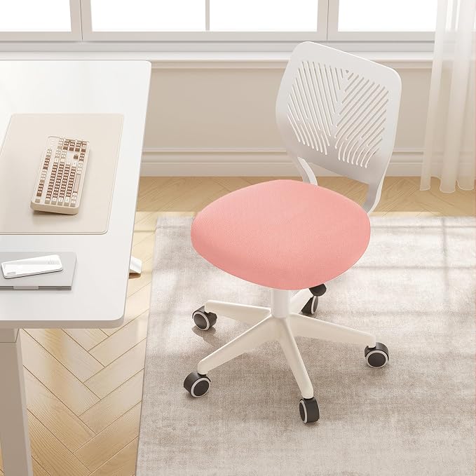 Armless Desk Chair Swivel Office Rolling Chair with Soft Padded Cushion, Height Adjustable Small Task Chair, Ergonomic Study Computer Chair for Kids Girls Boys Teens (Pink, 2PCS)
