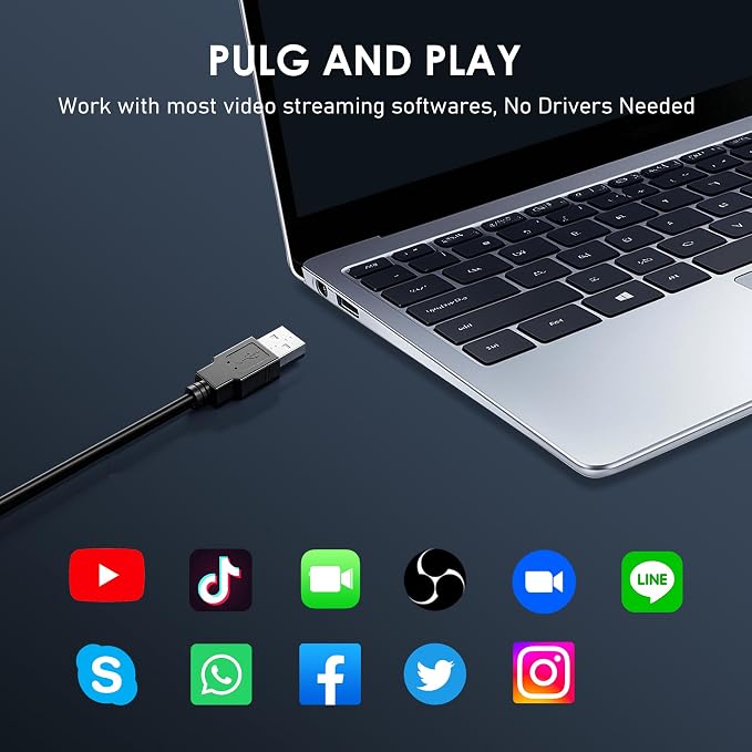 1080P Webcam with Built-in Microphone, W2N Web Cam, Privacy Cover, 75° FOV, Noise Cancellation, Plug & Play Web Camera for Computer, USB Webcam for Pc, Laptop, Desktop, Mac