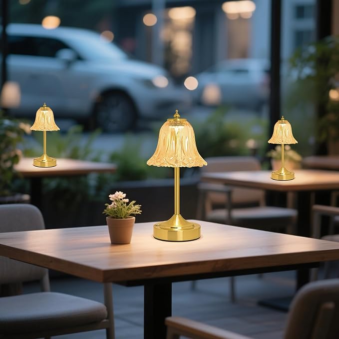 Cordless Table Lamp, Rechargeable 5200mAh Battery Lamp, Flower-Inspired Crystal Small Cordless Lamp with 3 Color Dimmable Touch Control for Bedroom Nightstand Living Room Decor