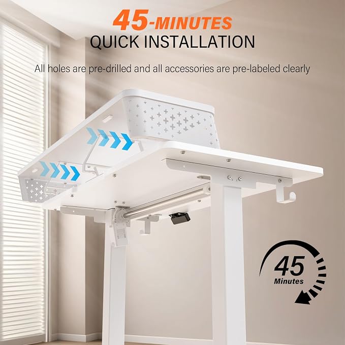Electric Standing Desk with Two Drawers,55 x 24 Inch Sit Stand Desk Adjustable Height, Stand Up Desk with Storage Shelf, Computer Workstation for Home Office, White