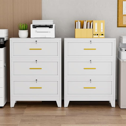erosoei 3 Drawer File Cabinet with Lock, Metal Lateral File Cabinets for Home Office, Steel Wide Filing Organization Storage Cabinets, Home Office Furniture for Hanging Files Letter/Legal/F4/A4 Size