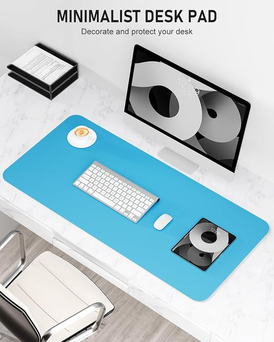 Desk Pad, 35.5" x 17" PU Leather Non-Slip Desk Mat Large Mouse Pad for Desktop, Waterproof Laptop Computer Writing Mat for Office, Home, Work, Gaming, Aqua Blue