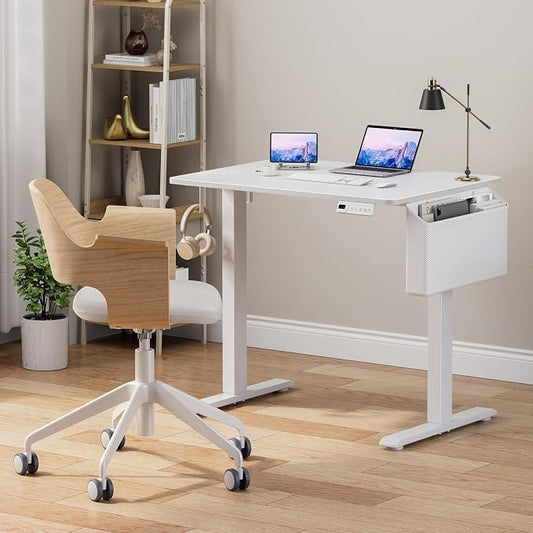 KLUVIS White Electric Standing Desk - 32 Inch Small Adjustable Height Stand up Desk for Writing Study Work, Mini Sit to Stand Desks Workstation for Small Space Adult Boys Girls Bedroom Home Office