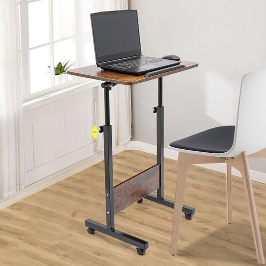 Small Mobile Standing Desk, 24" L×16" W Mobile Office Table, Rolling Laptop Table with 180° Flip, 32-47in Adjustable Height Desk for Small Spaces Home Offices