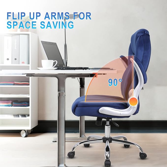 Executive Office Chair with Lumbar Support, Back Support Office Chairs with Wheels, 90-120°Rocking High Back Ergonomic Desk Chair with Flip-up Armrs, Home Computer Chair (Blue)