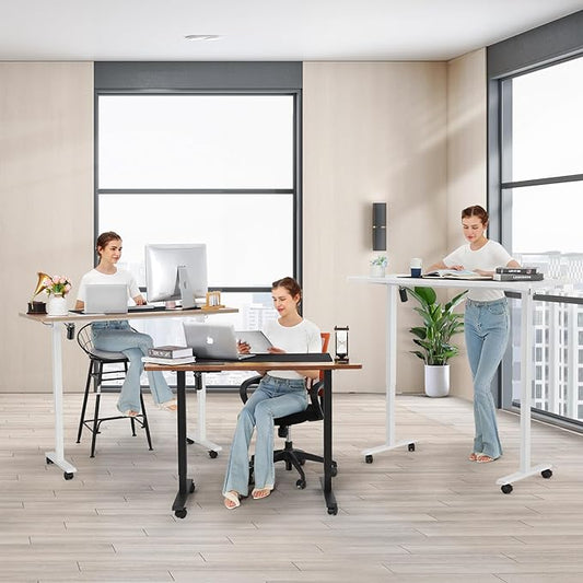 farexon Electric Standing Desk Adjustable Height, 63 x 24In with Power Outlets and USB Ports, Stand up Desk with 39x18in Mouse Pad, Dual Beam Structure, 4 Wheels,4 Memory Heights Easy to Set(White)