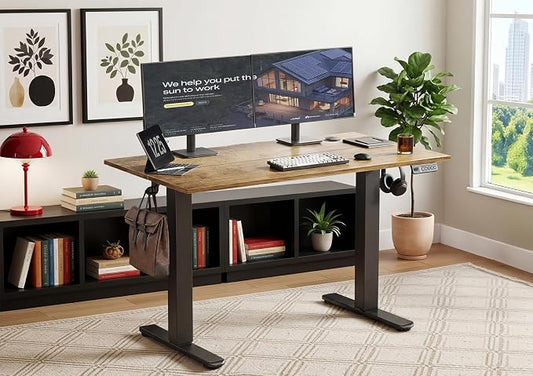 YDN Electric Standing Desk Adjustable Height, 40 x 24 Inches Sit Stand up Desk with Memory Presets & Cable Management, Home Office Desk for Office & Computer Workstation, Black Frame/Rustic Brown Top