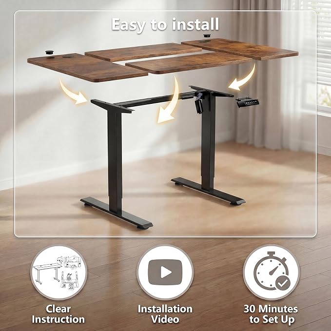 Electric Standing Desk 70 x 27 Inches Adjustable Height Sit Stand Up Desk for Home Office Computer Desk Memory Preset with Wheels, Brown