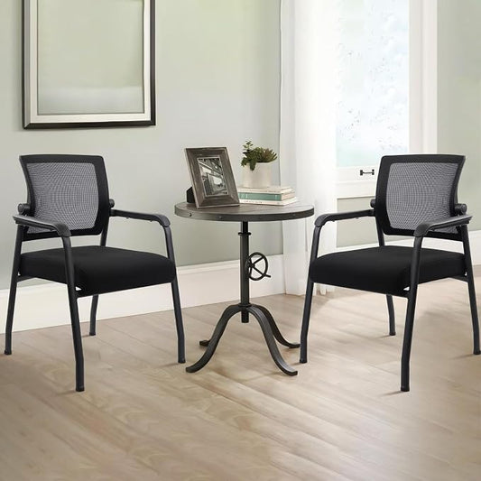 KLASIKA Desk Chair No Wheels with Adjustable Mesh Backrest, Arm Chair with Ergonomic Lumbar Support and Thickened Seats Cushion, Waiting Room Chairs for Office School Church Guest Reception, 2PACK