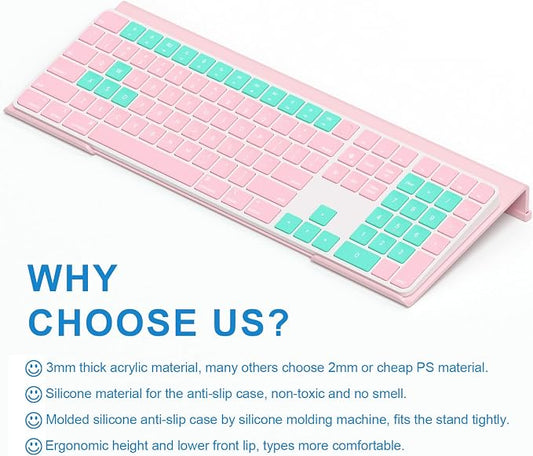 WINFFOR Comfortable Computer Keyboard Stand - Ergonomic Keyboard Riser Acrylic Tilted Keyboard Holder for Easy Typing&Working at Home Office - Fits All Keyboard Sizes - 17'' Wide (Lightpink)