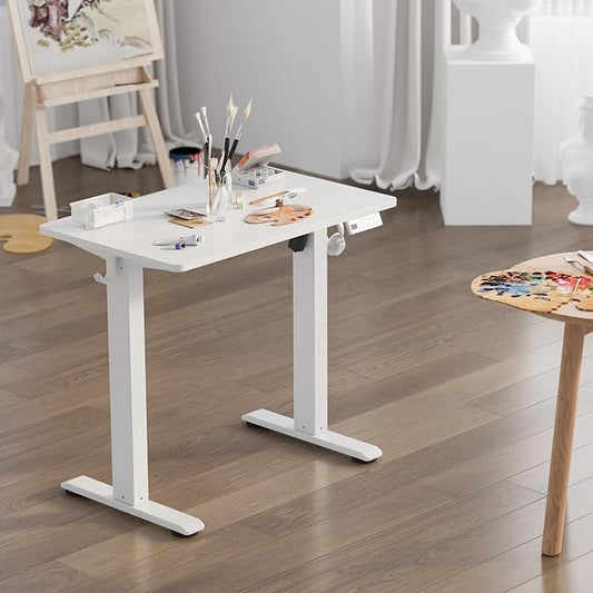 Claiks Electric Standing Desk, 32 x 19 Inch Small Height Adjustable Sit Stand Desk for Home Office, Computer Desk with Memory Presets, Cable Management & Headphone Hooks, 156 lbs Capacity, White