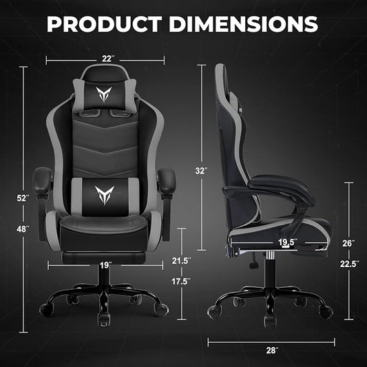 GTPLAYER Gaming Chair for Adults, Big and Tall 300LBS Heavy Duty Office Chair with Footrest, Ergonomic High Back Lumbar Support and Wide Comfy Cushion with Linkage Armrests for Home Office, Grey