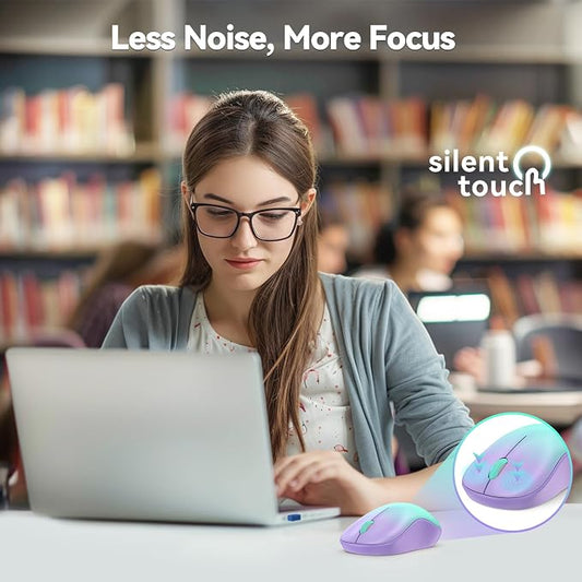 TECKNET Wireless Mouse for Laptop, 2.4G Silent Computer Mouse Quiet Click with 5 DPI Levels,Contoured Grip,Small Portable 30 Months Battery Cordless Mice for PC, Chromebook, Mac - Purple Green