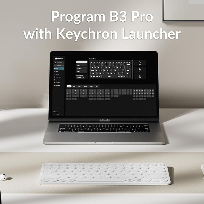 Keychron B3 Pro 75% Ultra-Slim Wireless Keyboard, 2.4GHz, Bluetooth 5.2 / Wired USB Connection, Portable Silent White Bluetooth Keyboard for Mac Windows Linux Tablet Phone